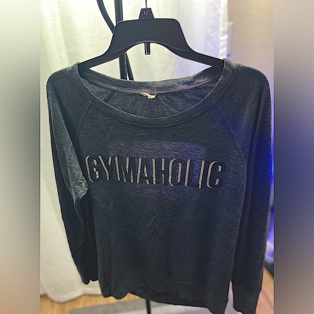 Ideology Medium Gray “gymaholic” Sweatshirt Long Sleeve Open Back Design